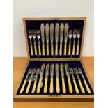 A superb cased set, twelve place setting silver and ivory fish eaters (Sheffield 1902)