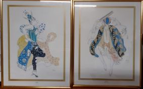 A pair of prints recreating the work of Leon Bakst, framed and glazed (60x48 cm). (2)