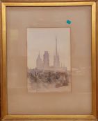 English school, 20th century, 'Cathedral View', unsigned, watercolour, framed and glazed (24.5x16.