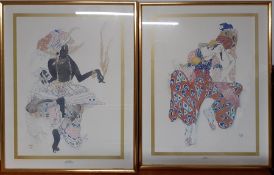 A pair of prints recreating the work of Leon Bakst, framed and glazed (60x48 cm). (2)