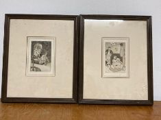 In the Manner of André Collot, a pair of erotic engravings, unsigned, glazed and framed, (13.5x9.5