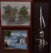 David Deakins (b.1944) and two more paintings, (50x14 cm largest). (3)