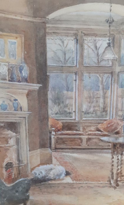 A watercolour depicting an interior, unsigned, framed and glazed, (25.5x18 cm). (2) - Image 2 of 2