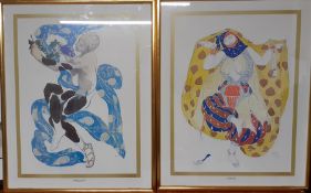 A pair of prints recreating the work of Leon Bakst, framed and glazed (60x48 cm). (2)