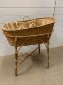 A Mid Century baby Moses basket/crib/bassinet on bamboo frame (H87cm W82cm)