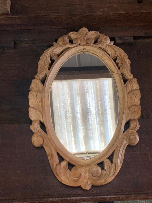 A small carved wooden framed mirror (46cm x 30cm) - Image 2 of 3