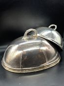 Two silver plate serving cloches