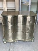 A three drawer chest of drawers with metallic look (H90cm W95cm D60cm)