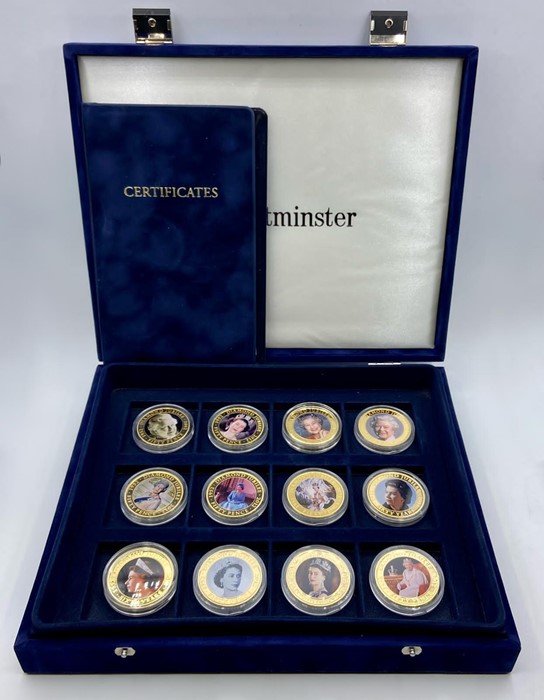 A Boxed Set of Queens Diamond Jubilee collector coins by Westminster mint in box with certificates.