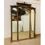 A large three panel gilt framed mirror (226 cm High by 158 cm wide)