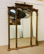 A large three panel gilt framed mirror (226 cm High by 158 cm wide)