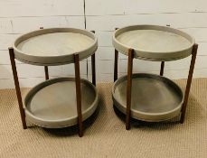 A pair of two tier sofa side table with rose gold style legs (H56cm Dia50cm)