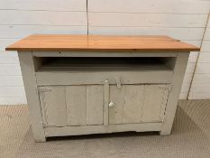 A pine painted sideboard with cupboard under (H79cm W127cm D56cm)