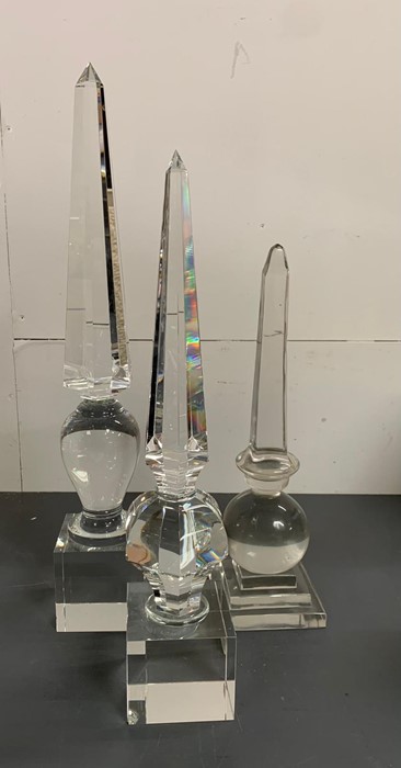 Three decorative glass obelisk