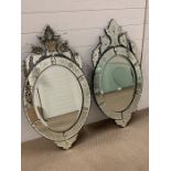 A pair of Venetian style mirrors H95cm x W50cm
