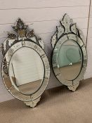 A pair of Venetian style mirrors H95cm x W50cm