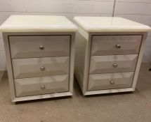 A Pair of unique bedside cabinets finished with unique Pearlized lacquer, with a 100% sheen,