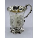 A silver engraved tankard, engraving dated 1845, with indistinct Victorian hallmark. Makers mark for