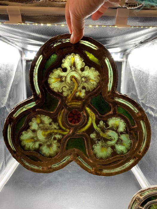 Two antique stained glass panel, depicting passion flowers, made by Heaton Butler and Blayne and - Image 4 of 16