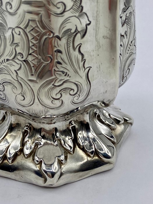 A silver engraved tankard, engraving dated 1845, with indistinct Victorian hallmark. Makers mark for - Image 4 of 6