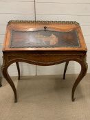 A Louis XV style parquetry desk/Bonheur Du Jour with ormolu mounts (H95cm W77cm D49cm)