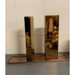 Two Kose Milano ceramic vases and tray in a polished bronze effect (H50cm W15cm and H49cm W7cm)