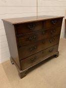 A mahogany chest of drawers, three long and two short (H90cm W100cm D50cm)