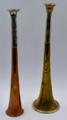 Two hunting horns, one with makers mark DK, hallmarked and for Swaine & Adeney. The other in white