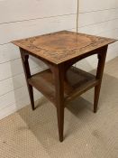 A square carved table with shelf under (H64cm SQ49cm)