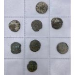 A selection of eight coins to include Genoise Denier Famagusta 1372-1469 x 3, Venetian Carzie