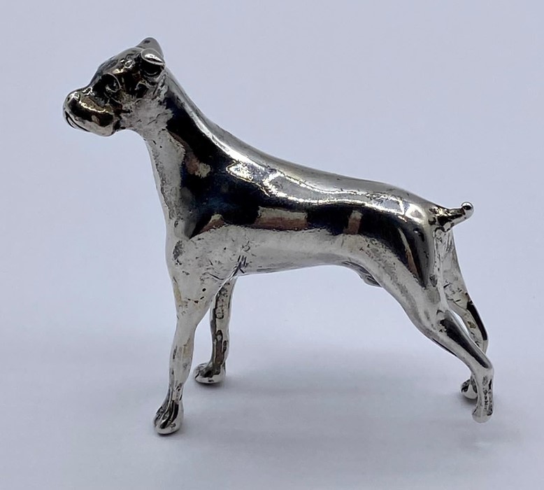 A white metal figure of a Boxer Dog - Image 2 of 5