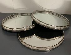 Three mirrored trays with chrome rail to edge (Dia39cm)