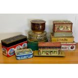 A selection of vintage tins to include ones depicting London and one from Jacob and Co called "