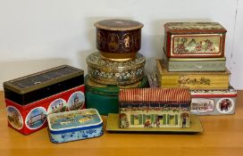 A selection of vintage tins to include ones depicting London and one from Jacob and Co called "