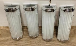 Four Art Deco style glass and chrome wall lights (H46cm W15cm D9cm)