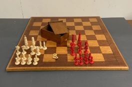 A chess set and board