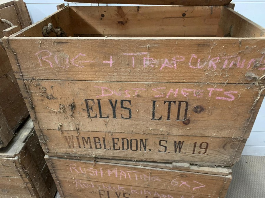 Two vintage Elys Ltd outfitters of Wimbledon swing rope handled crates - Image 3 of 4