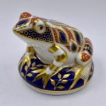 A Crown Derby Frog with gold stopper