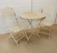 A metal bistro set with two chairs (H74cm Dia70cm)