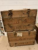 Two vintage Elys Ltd outfitters of Wimbledon swing rope handled crates