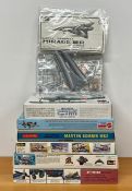 A selection of six boxed aircraft model kits to include, Martin Bomber MB2, Hawker Hurricane,