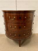 A French Louis XVI brass inlaid demi lune commode (H80cm W80cm)