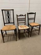 Three interesting chairs on turned legs and spindled back