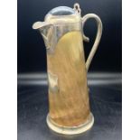 A Hallmarked Victorian horn jug with magnifying glass to top and glass base. Hallmarked for London