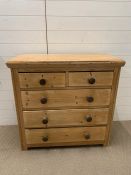 Two over three pine chest of drawers (H90cm W93cm D40cm)