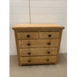 Two over three pine chest of drawers (H90cm W93cm D40cm)