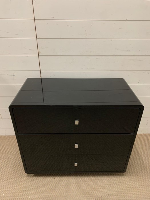 Three drawer black lacquer chest of drawers (H70cm W82cm D40cm) - Image 2 of 3