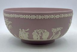 A vintage wedgwood style jasper ware 'lilac' bowl, stamped (9.5x20 cm).