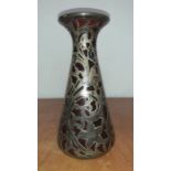 An Art Noveau cranberry vase inlaid with Sterling silver with foliage decoration, hallmarks (24.5 cm