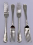 A selection of four silver forks, hallmarked for London 1893, (Total Weight 304g)